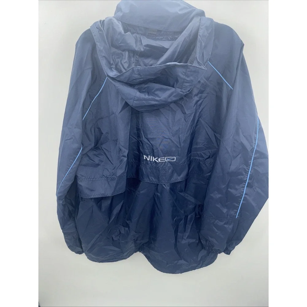 Vintage Nike XL Blue Nylon Windbreaker Anorak Jacket Center‎ Pouch Rare Swoosh